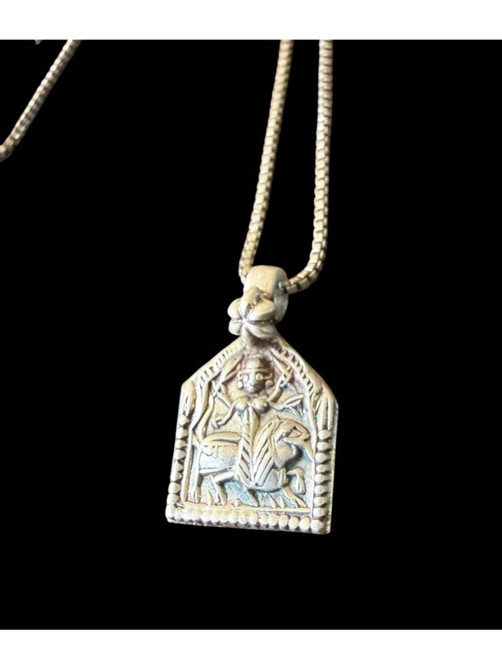 Vintage 925 Sterling Silver Indian Hindu Deity Pendant Box Chain Necklace